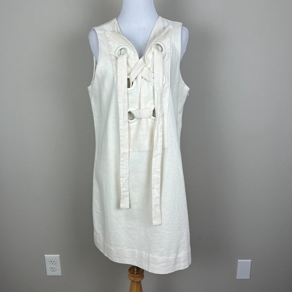 Hyacinth House Tuckernuck Mini Dress Womens Medium‎ Ivory Linen Cotton Lace Up M - Picture 9 of 16